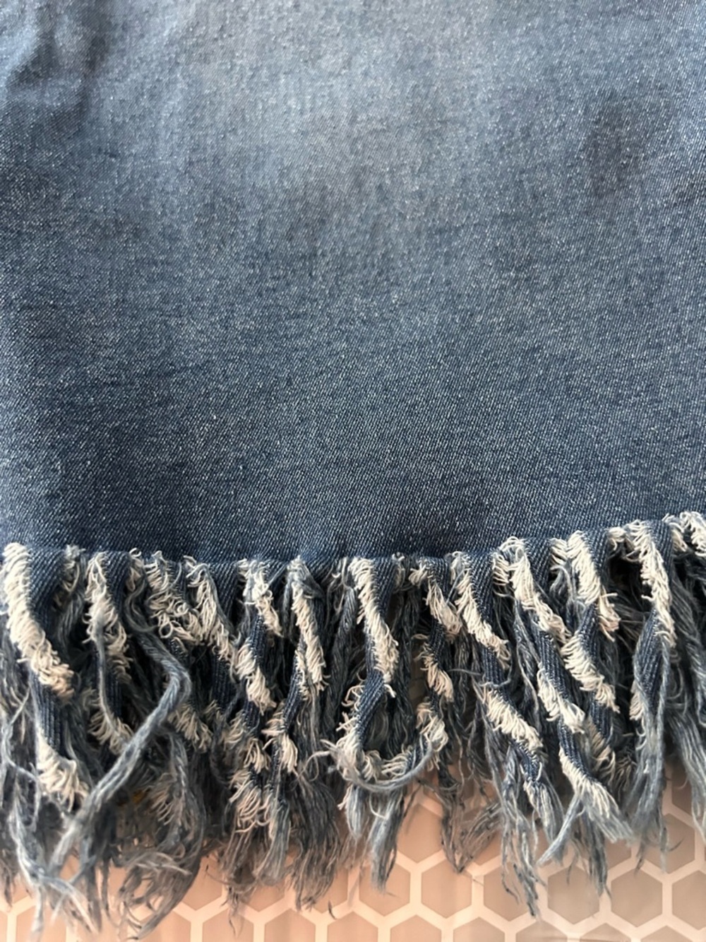 Denim Fringe Hem Midi Skirt - Blue    Size XL - Picture 3 of 6